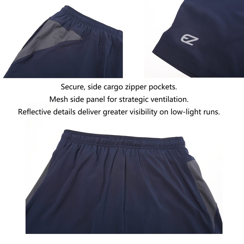 EZRUN Mens 9 Inch Lightweight Running Workout Shorts with Liner Loose-Fit Gym Shorts for Men with Zipper Pockets(Blue,L) - Image 4